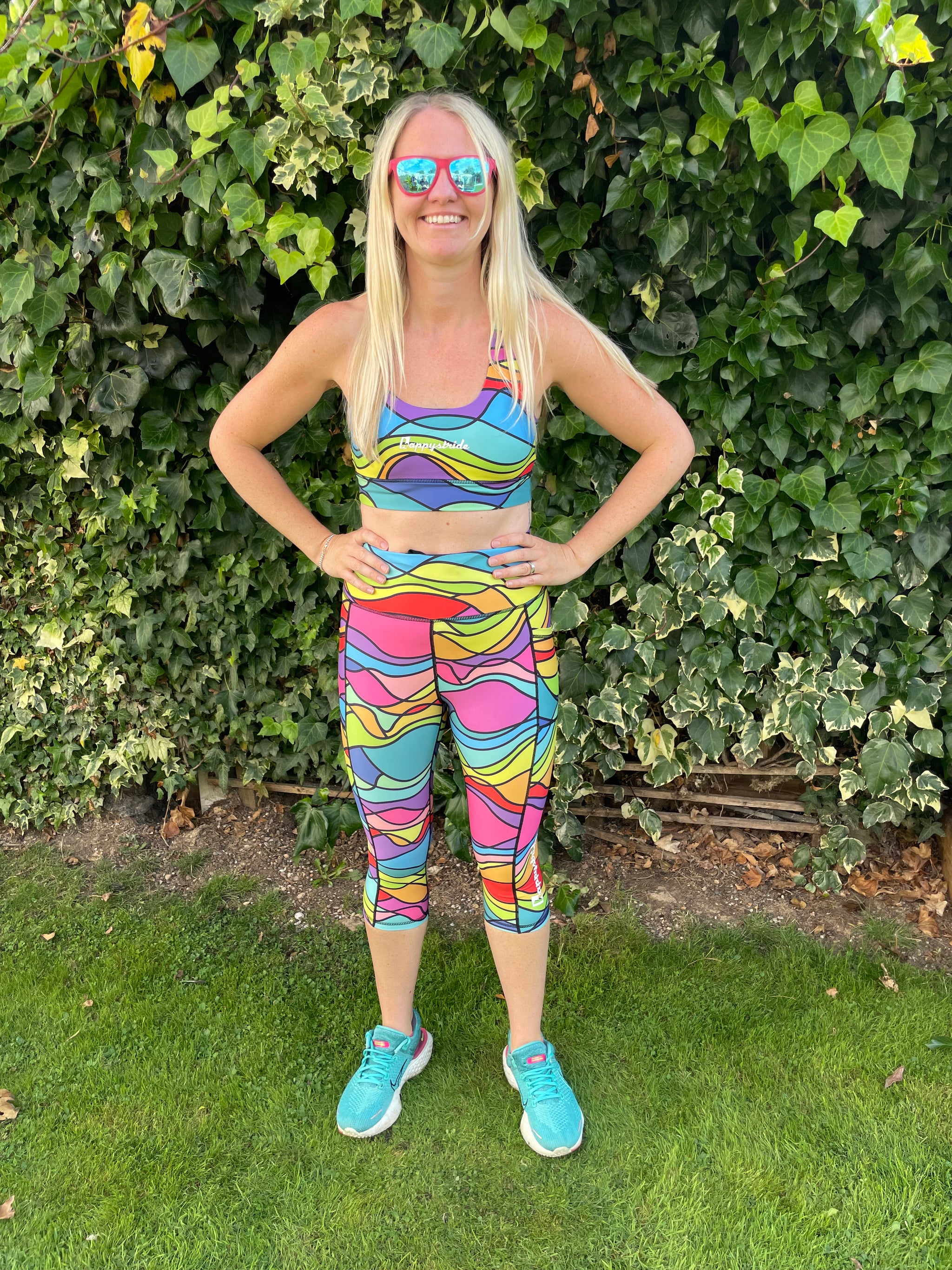 Wiggle wave capri cool colourful fun bright running fitness leggings Happystride