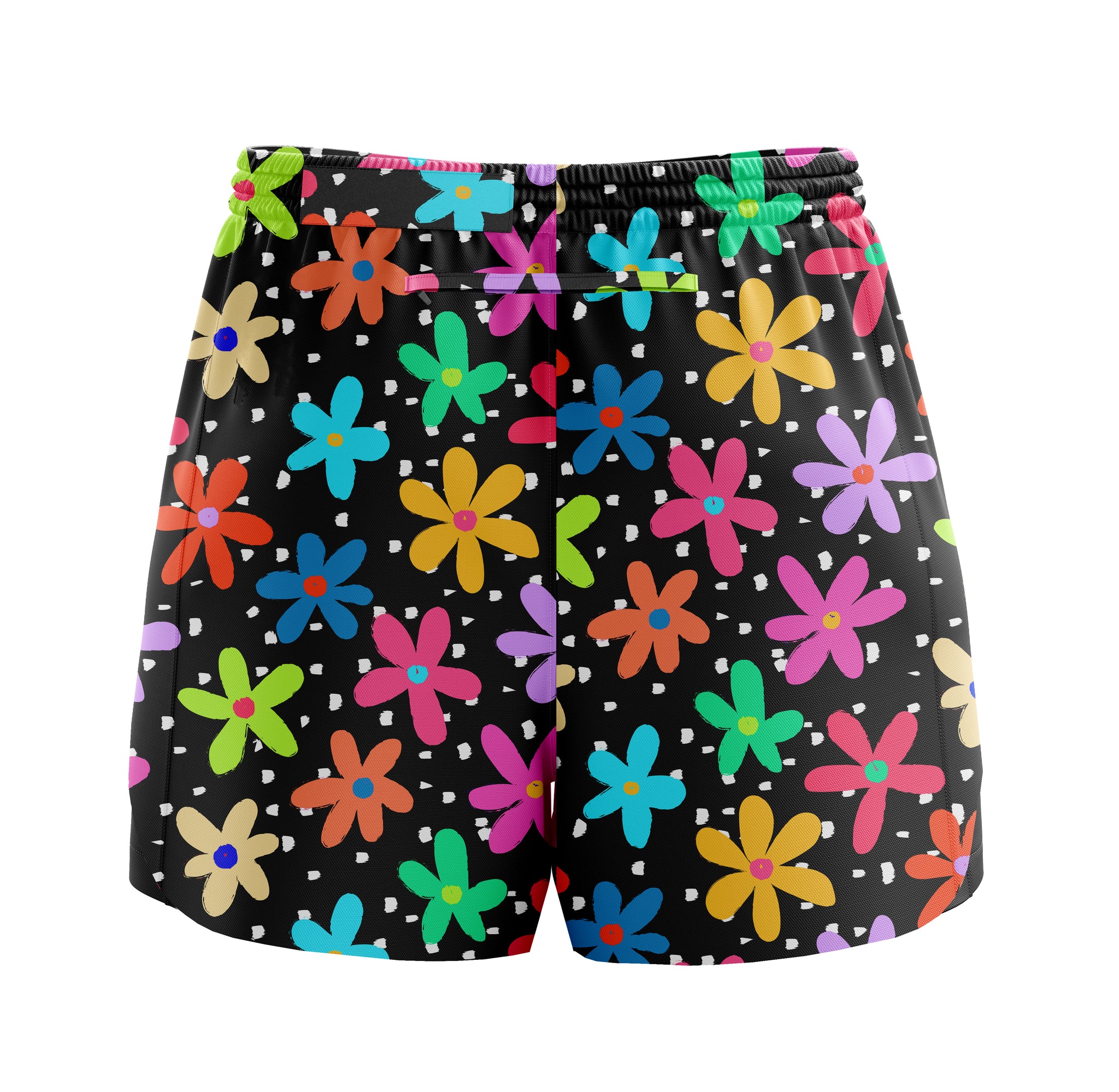 Pretty petal black cool colourful fun flower 2 in 1 unisex running fitness shorts Happystride